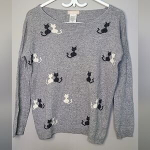Hekla & Co Gray Cat Pattern Sweater Merino Cashmere Blend S